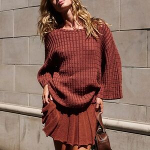 ✨ SALE✨ Free People Kenzie Sweater Knit Set Brownstone Cafe Brown Cotton Causal